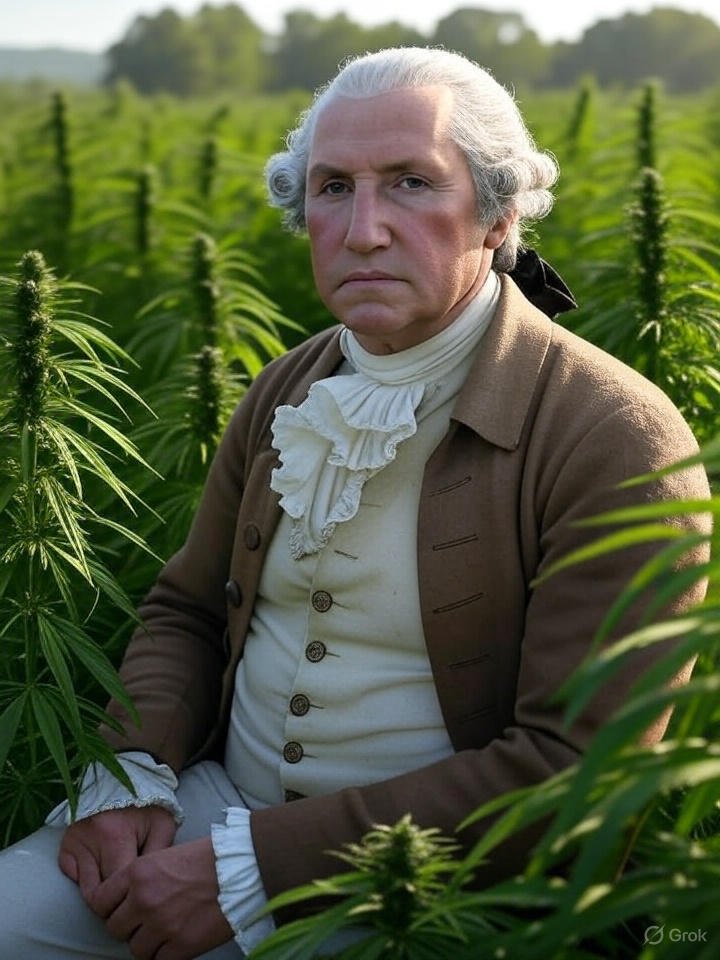 George Washington sitting in a field of hemp